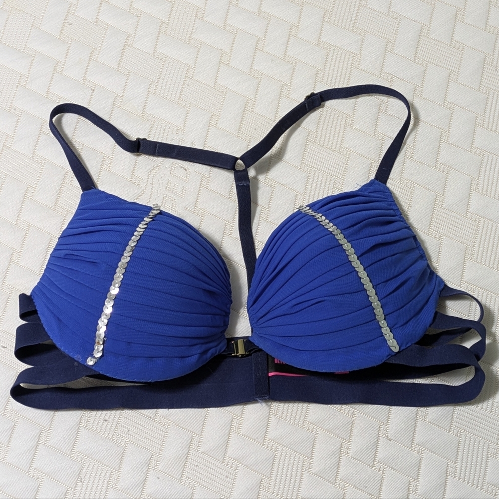 Blue Belly Dance Women's Bra with Silver Accents